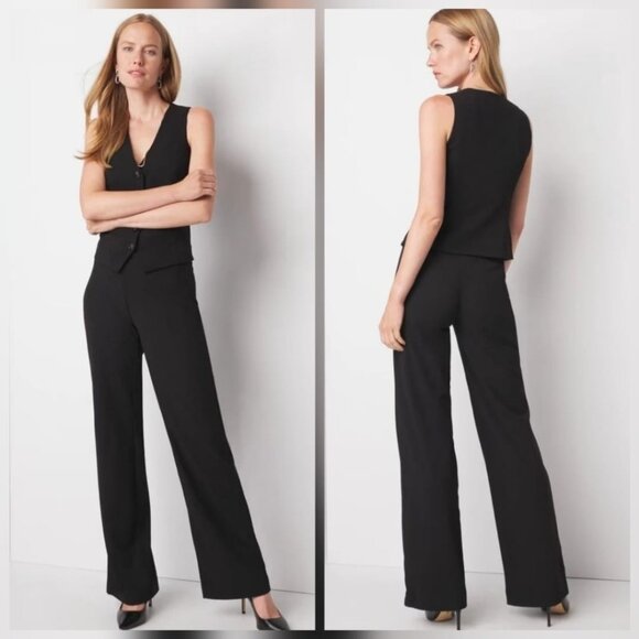 White House Black Market High Rise Slip On Wide Leg Black Pants Size 10 - Picture 1 of 11